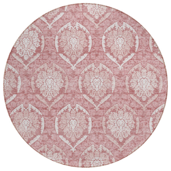 8' Pink Blush And Ivory Round Medallion Washable Indoor Outdoor Area Rug