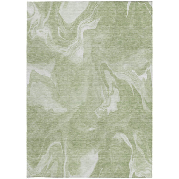9' X 12' Artichoke Green Fern Green And Ivory Abstract Washable Indoor Outdoor Area Rug