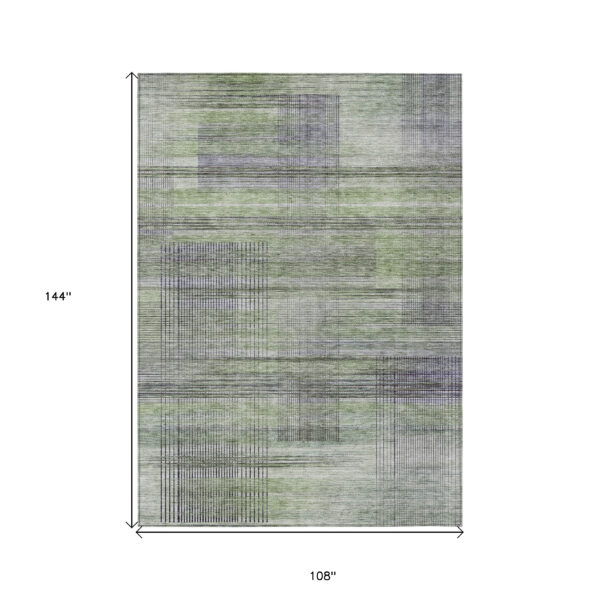 9' X 12' Artichoke Green Purple And Fern Green Striped Washable Indoor Outdoor Area Rug