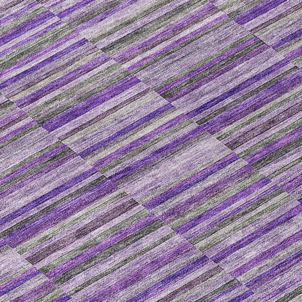 8' Purple And Lavender Round Striped Washable Indoor Outdoor Area Rug