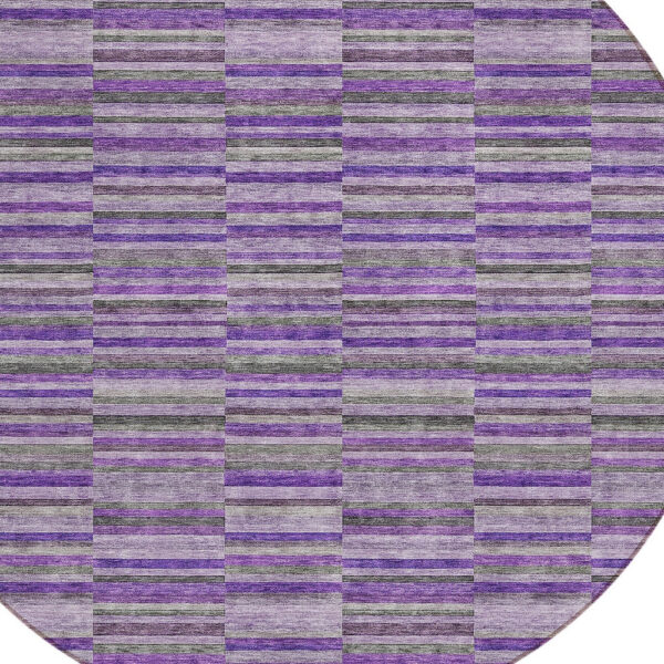 8' Purple And Lavender Round Striped Washable Indoor Outdoor Area Rug