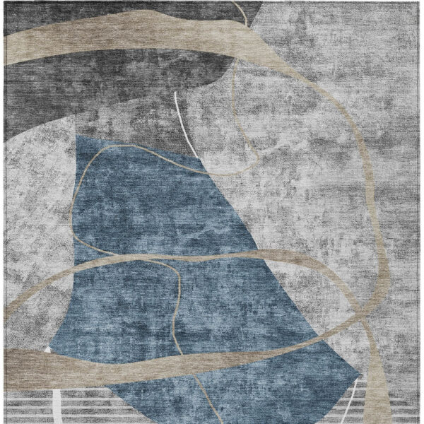 3' X 5' Blue Gray And Charcoal Abstract Washable Indoor Outdoor Area Rug
