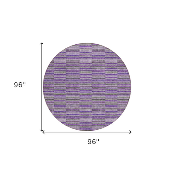 8' Purple And Lavender Round Striped Washable Indoor Outdoor Area Rug