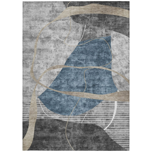 3' X 5' Blue Gray And Charcoal Abstract Washable Indoor Outdoor Area Rug