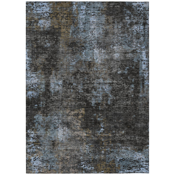 9' X 12' Graphite Charcoal And Silver Abstract Washable Indoor Outdoor Area Rug