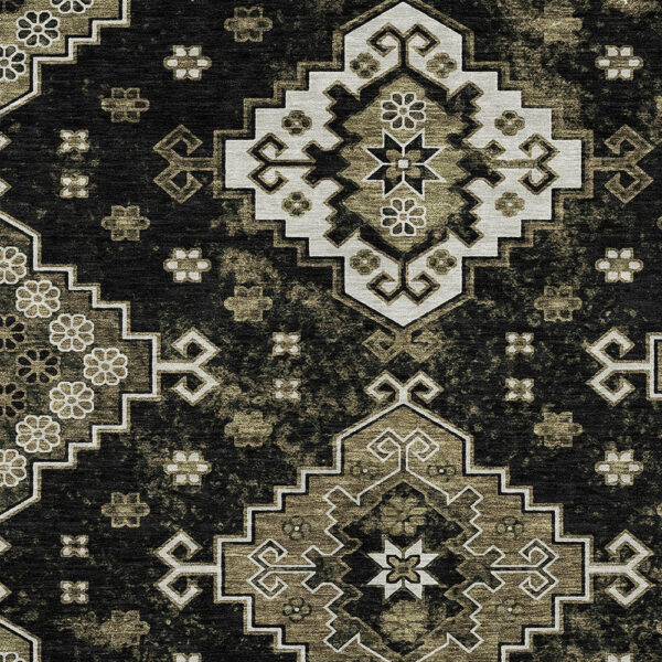 9' X 12' Black Ivory And Taupe Medallion Washable Indoor Outdoor Area Rug