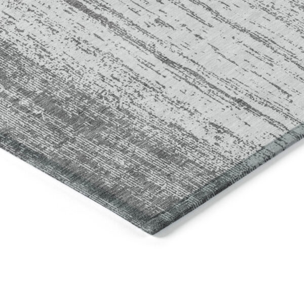 8' Gray And Ivory Round Striped Washable Indoor Outdoor Area Rug