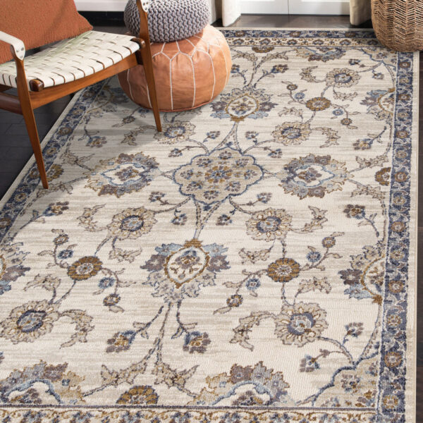 2' x 3' Gray and Ivory Floral Power Loom Area Rug