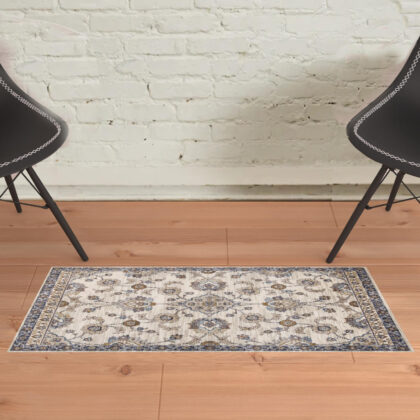 2' x 3' Gray and Ivory Floral Power Loom Area Rug