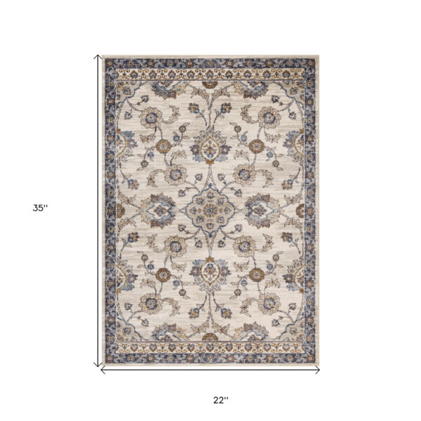 2' x 3' Gray and Ivory Floral Power Loom Area Rug