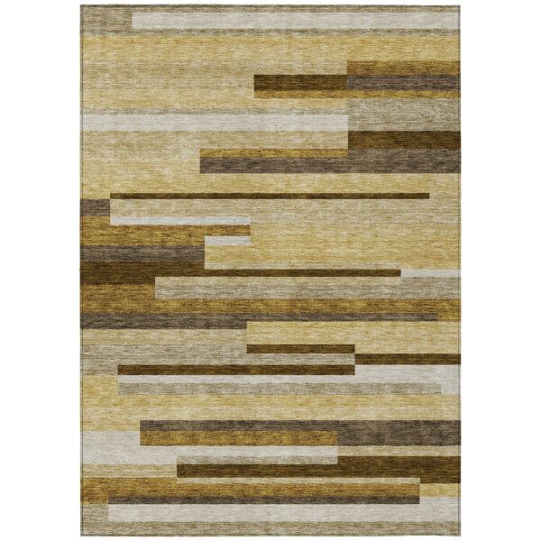 9' X 12' Khaki Taupe And Gold Striped Washable Indoor Outdoor Area Rug