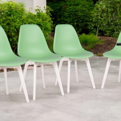 Set of Four 21" Light Green Heavy Duty Plastic Outdoor Dining Chairs