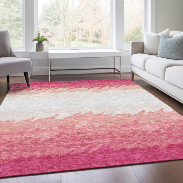 10' X 14' Blush Pink And Ivory Striped Washable Indoor Outdoor Area Rug