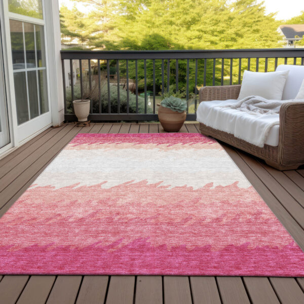 10' X 14' Blush Pink And Ivory Striped Washable Indoor Outdoor Area Rug
