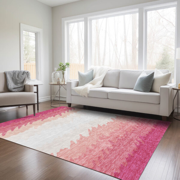 10' X 14' Blush Pink And Ivory Striped Washable Indoor Outdoor Area Rug