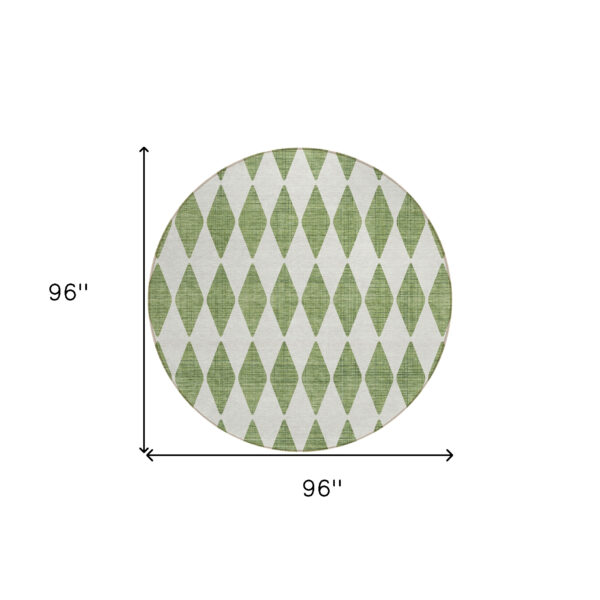 8' Green And Ivory Round Geometric Washable Indoor Outdoor Area Rug