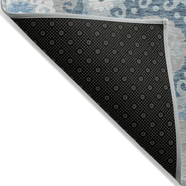 8' Sky Blue And Denim Blue Round Floral Medallion Washable Indoor Outdoor Area Rug