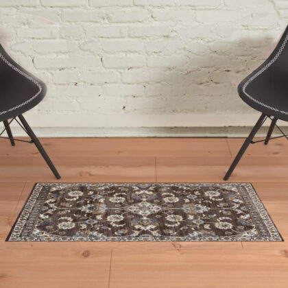 2' x 3' Brown Floral Power Loom Area Rug With Fringe