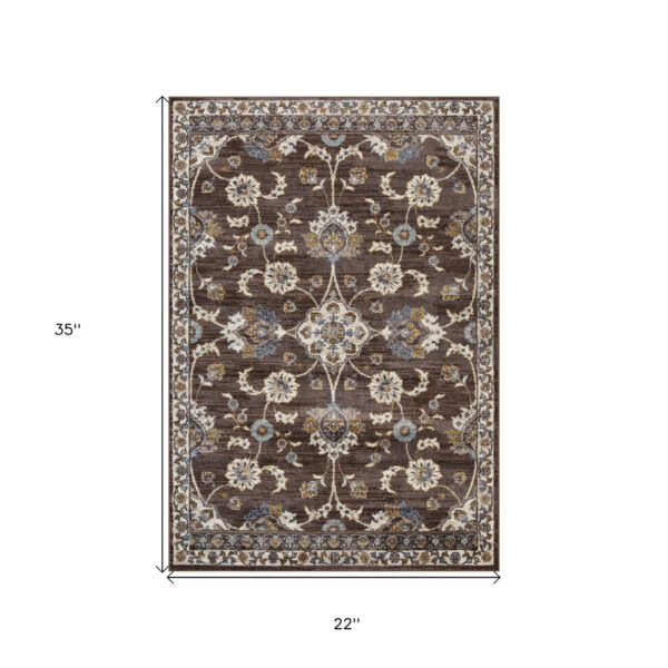 2' x 3' Brown Floral Power Loom Area Rug With Fringe