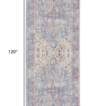 10' Gray Floral Power Loom Distressed Washable Runner Rug