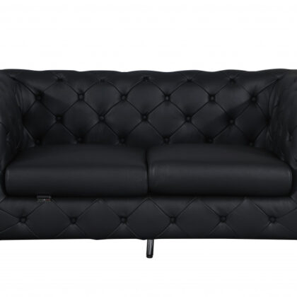 Two Piece Indoor Black Italian Leather Five Person Seating Set