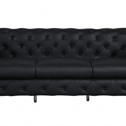 Two Piece Indoor Black Italian Leather Five Person Seating Set