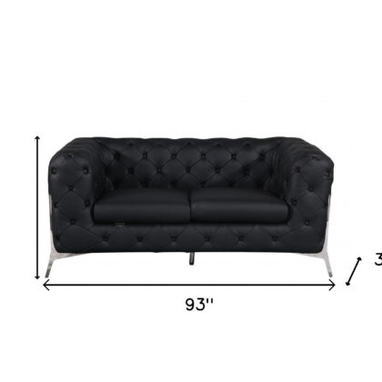 Two Piece Indoor Black Italian Leather Five Person Seating Set