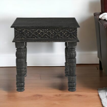 24" Black Solid Wood End Table