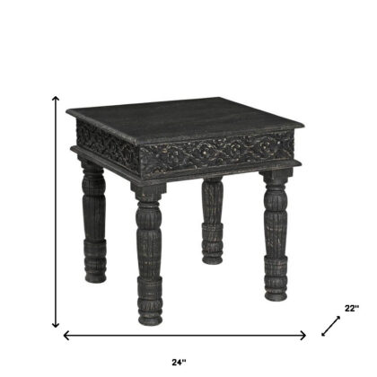 24" Black Solid Wood End Table