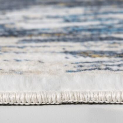 5' X 8' Blue And Gold Abstract Dhurrie Area Rug