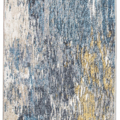 5' X 8' Blue And Gold Abstract Dhurrie Area Rug