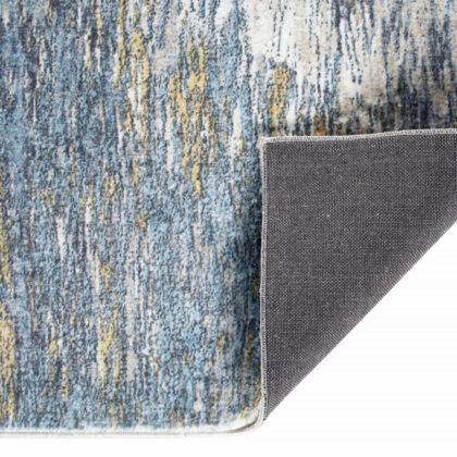 5' X 8' Blue And Gold Abstract Dhurrie Area Rug