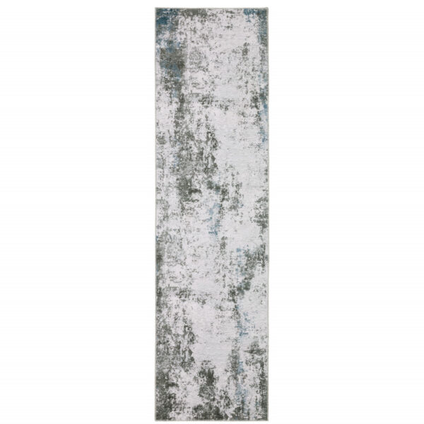 2' X 8' Gray And Ivory Abstract Printed Stain Resistant Non Skid Runner Rug