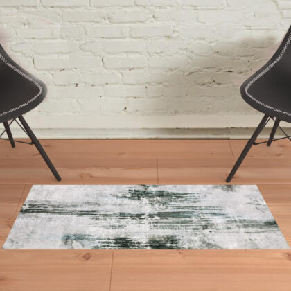 2' X 3' Silver Grey Teal Blue And Charcoal Abstract Printed Stain Resistant Non Skid Area Rug