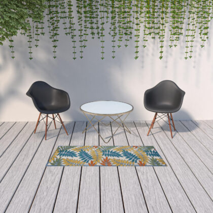 2' X 6' Ivory Floral Non Skid Indoor Outdoor Runner Rug