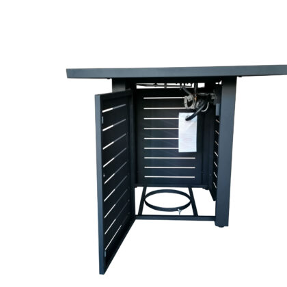 Black Slatted Metal Square Fire Pit with Glass Rocks