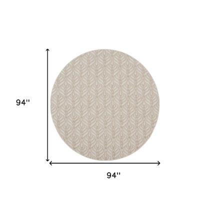 8' Gray and Ivory Round Floral Indoor Outdoor Area Rug