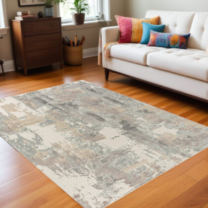 5' x 8' Gray and Beige Abstract Area Rug