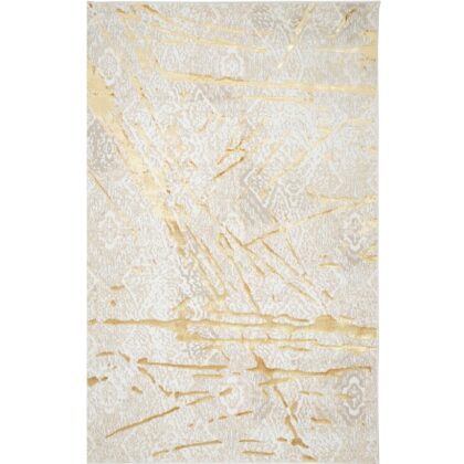 5' x 8' Ivory and Gold Abstract Area Rug