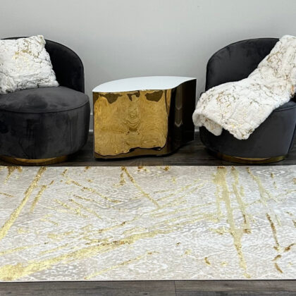 5' x 8' Ivory and Gold Abstract Area Rug