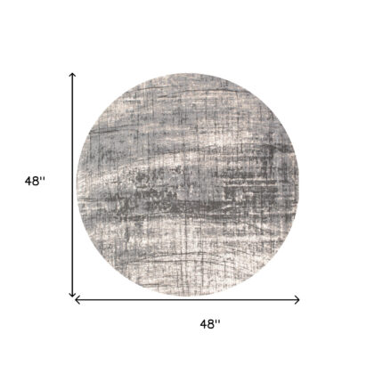 5' Gray and White Round Abstract Non Skid Area Rug