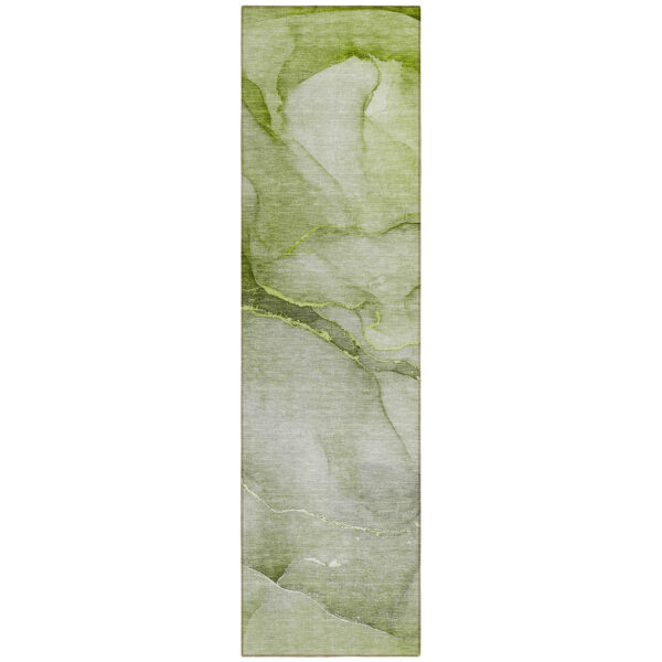 8' Runner Olive Green Abstract Washable Non Skid Indoor Outdoor Runner Rug
