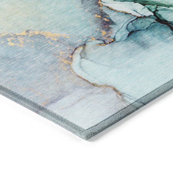 10' X 14' Teal Abstract Washable Non Skid Indoor Outdoor Area Rug