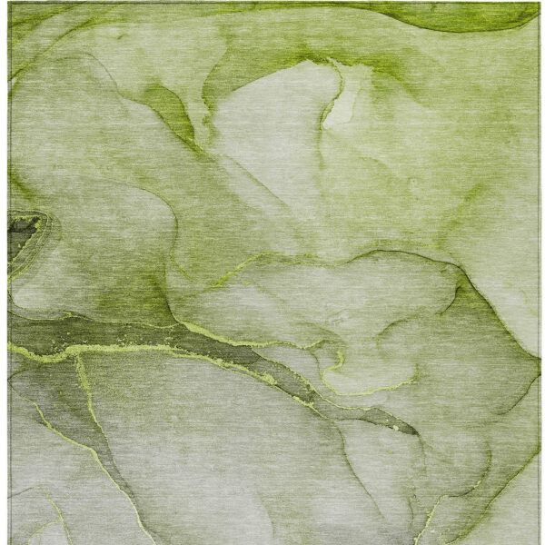 3' X 5' Olive Green Abstract Washable Non Skid Indoor Outdoor Area Rug