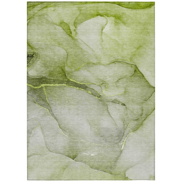 3' X 5' Olive Green Abstract Washable Non Skid Indoor Outdoor Area Rug
