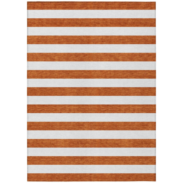 10' X 14' Orange Striped Washable Non Skid Indoor Outdoor Area Rug