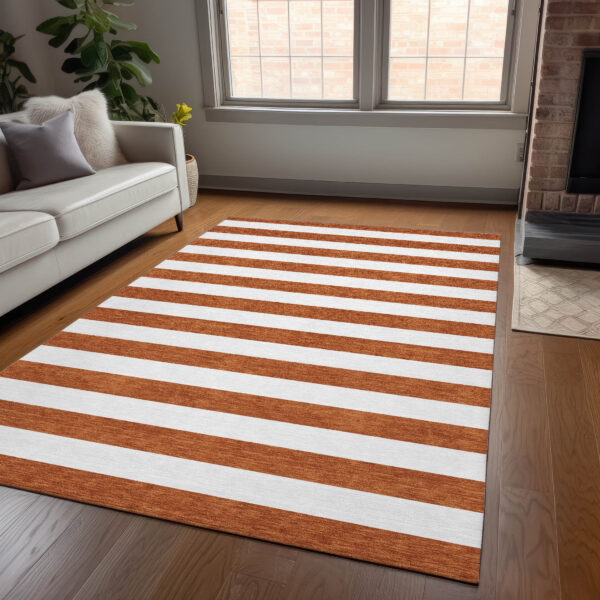 10' X 14' Orange Striped Washable Non Skid Indoor Outdoor Area Rug