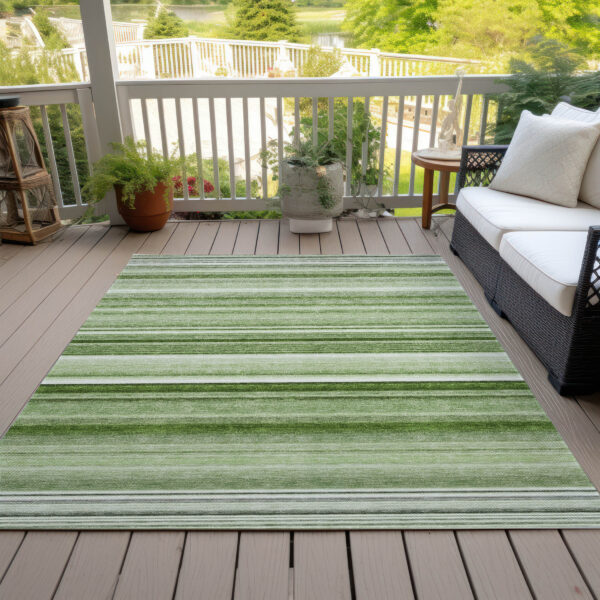 8' X 10' Artichoke Green Striped Washable Indoor Outdoor Area Rug