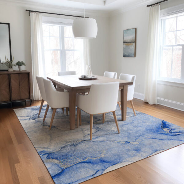 10' X 14' Navy Blue Abstract Washable Non Skid Indoor Outdoor Area Rug