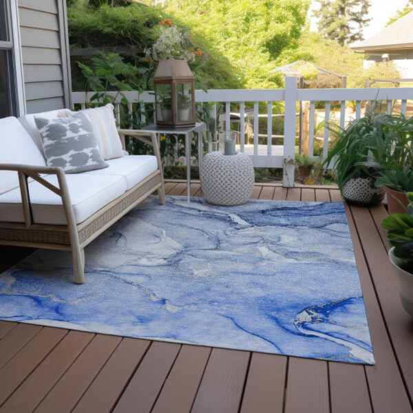 10' X 14' Navy Blue Abstract Washable Non Skid Indoor Outdoor Area Rug